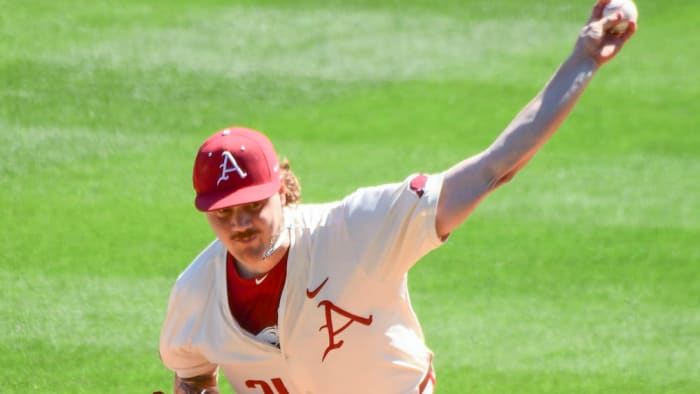 Razorbacks' Mason Molina on the mound against Missouri